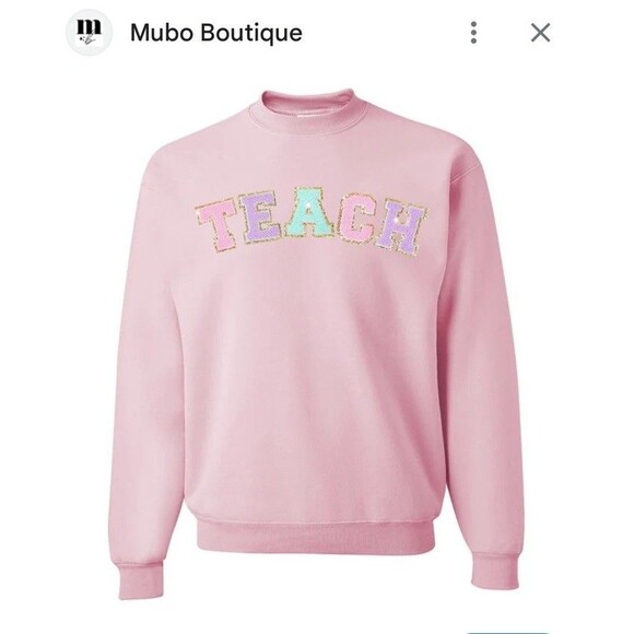TEACH Letter Art Teacher Chic Patchwork Crewneck Gilden Sweatshirt Size Medium - Picture 2 of 11